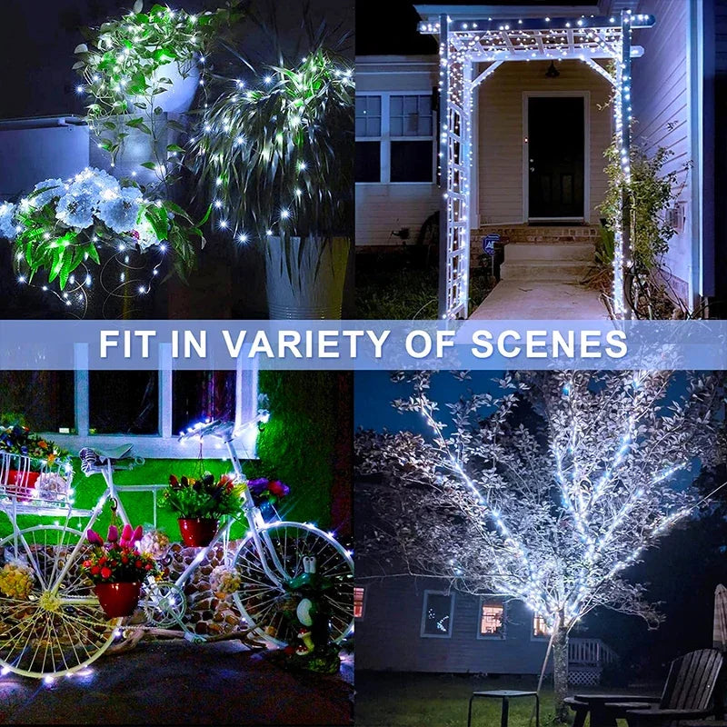 1pcs Solar String Lights Outdoor Waterproof LED Outdoor 8 Modes Christmas Fairy Light for Patio Yard Tree Garden Balcony Decor