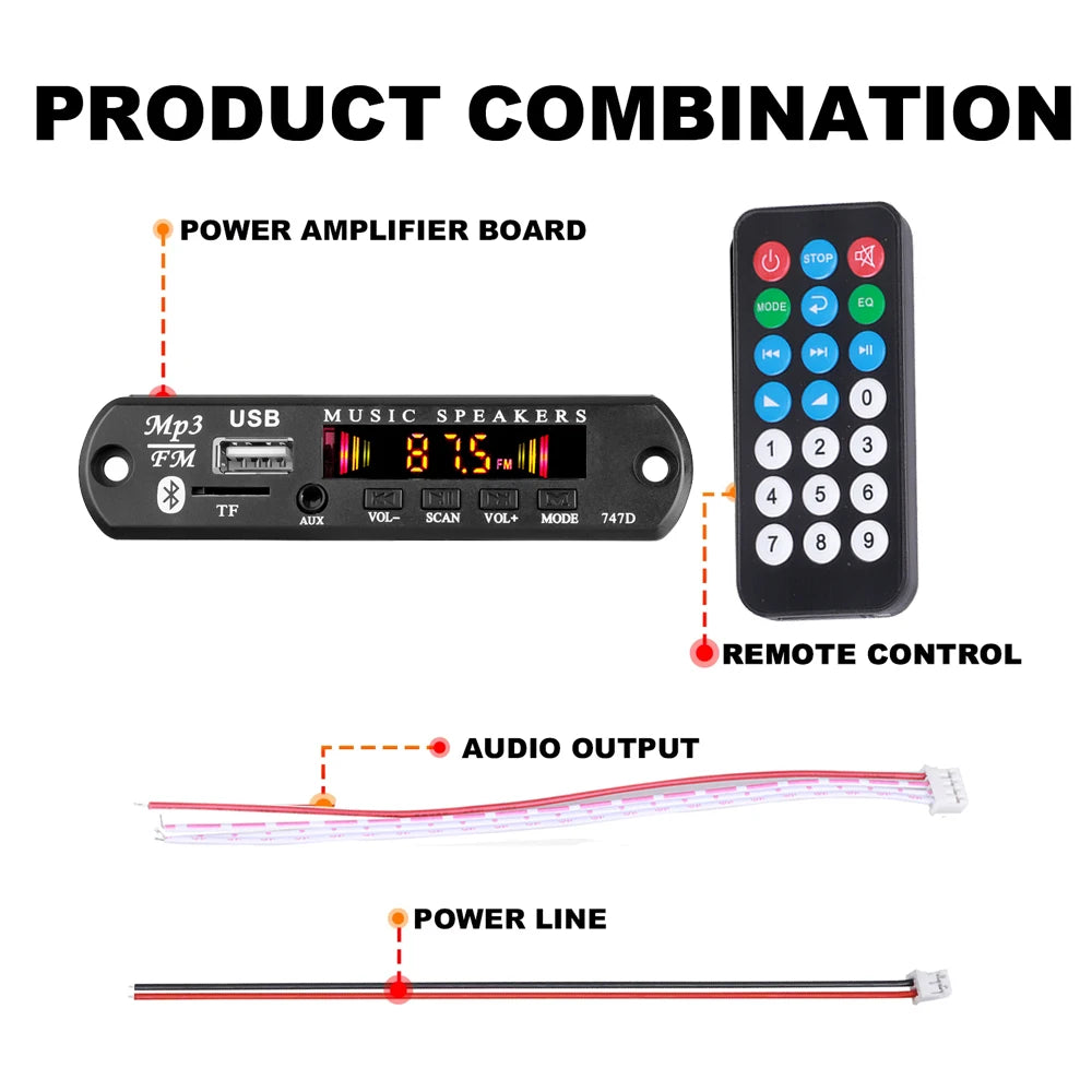 KEBIDU Bluetooth 5.3 MP3 Player DC 12V MP3 Decoder Board Car Wireless Music Player Folder Switching USB TF FM Radio For Speaker