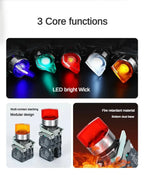XB4 Knob Switch with Light 22mm 2/3Position Self Locking 1NO/2NO/1NO1NC Select Rotary Switch with LED 12V 24V 220V 10A Red Green