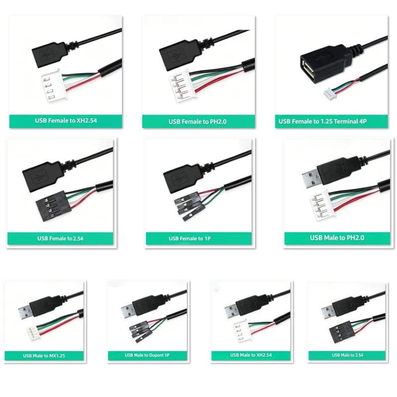 USB Male Female Terminal Data Line To Head JST 1.25/ZH1.5/PH2.0/XH2.54-4Pin Adapter Extension Touch Screen Cord