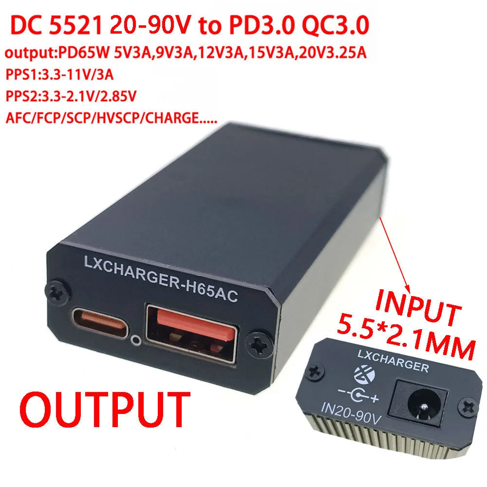 XT60 XT90 EC5 To 5V Connector DC20-90V Step Down Module PD65W PD/QC3.0 QC2.0 Double USB Type-C Mobile Phone Quick Charge Adapter