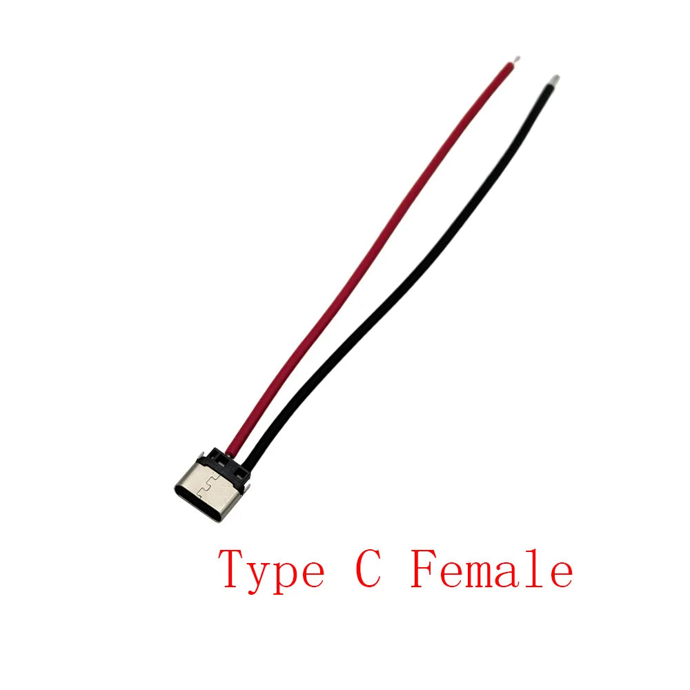 2 Pin Micro USB Male Female Jack Type C USB Plug Soldering Wire Connector Charging Port Interface Charging Socket DIY 10CM