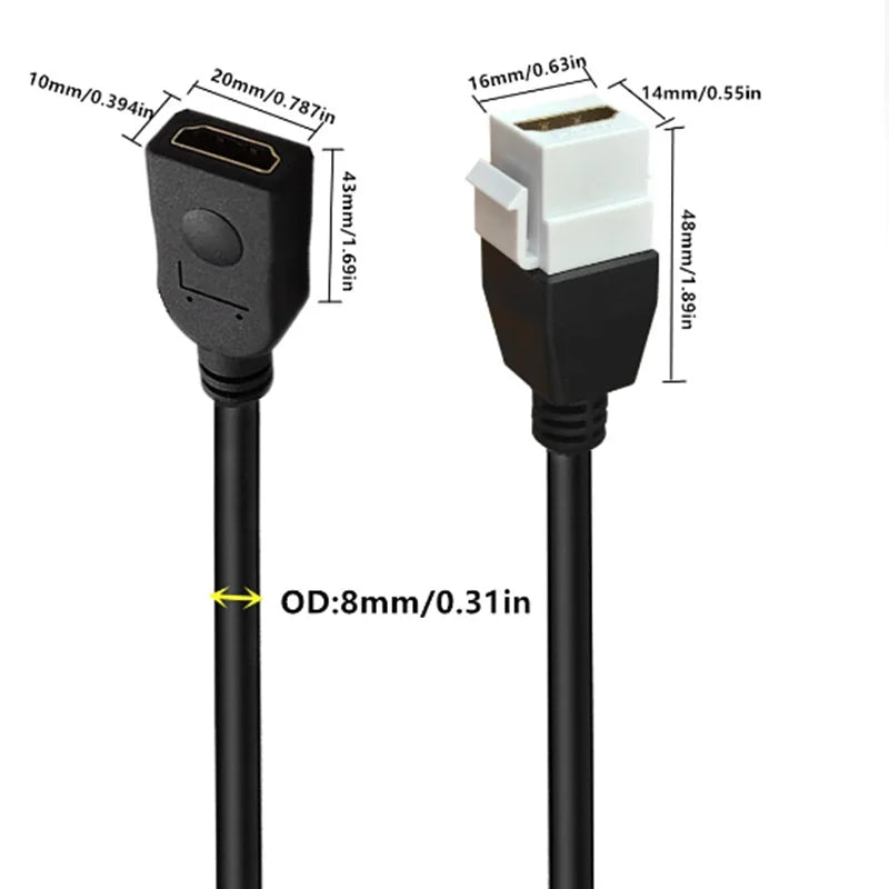 0.2m 4K 8K HDMI Compatible Female to Female Keystone Wall Plug-in Card Buckle Direct insertion Panel Connection Cable
