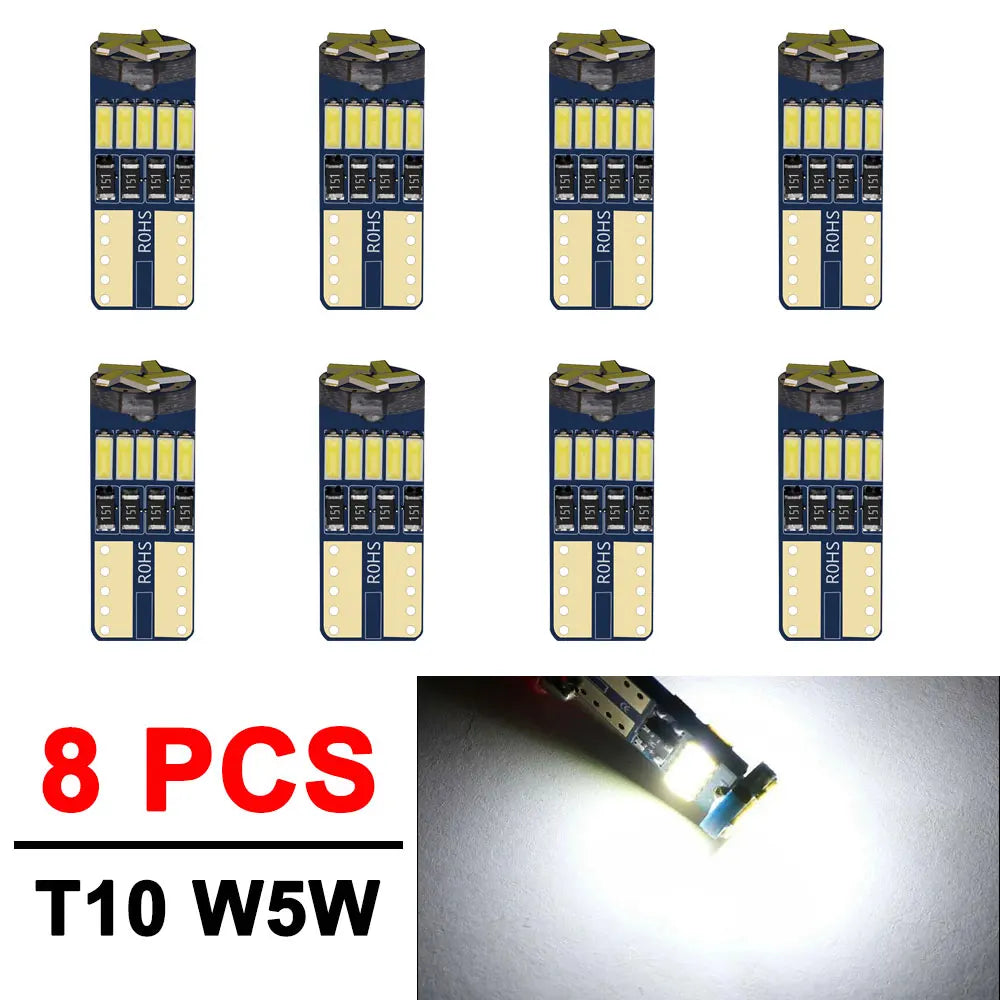 2/4/10/50 PCS T10 W5W LED Bulb CANBUS 12V 4014-15SMD 6500K White Car Interior Dome Door Courtesy  Glove Box License Plate Lights