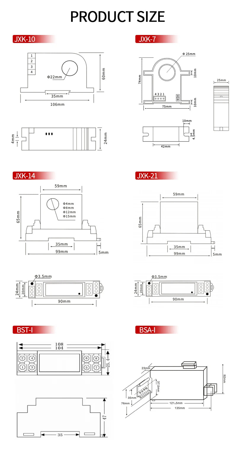 4-20mA Direct Current Transmitter 0-500A AC DC Hall Current Sensor Transducer 25mm Hole 0-10V 4-20mA RS485 Current Transmitter