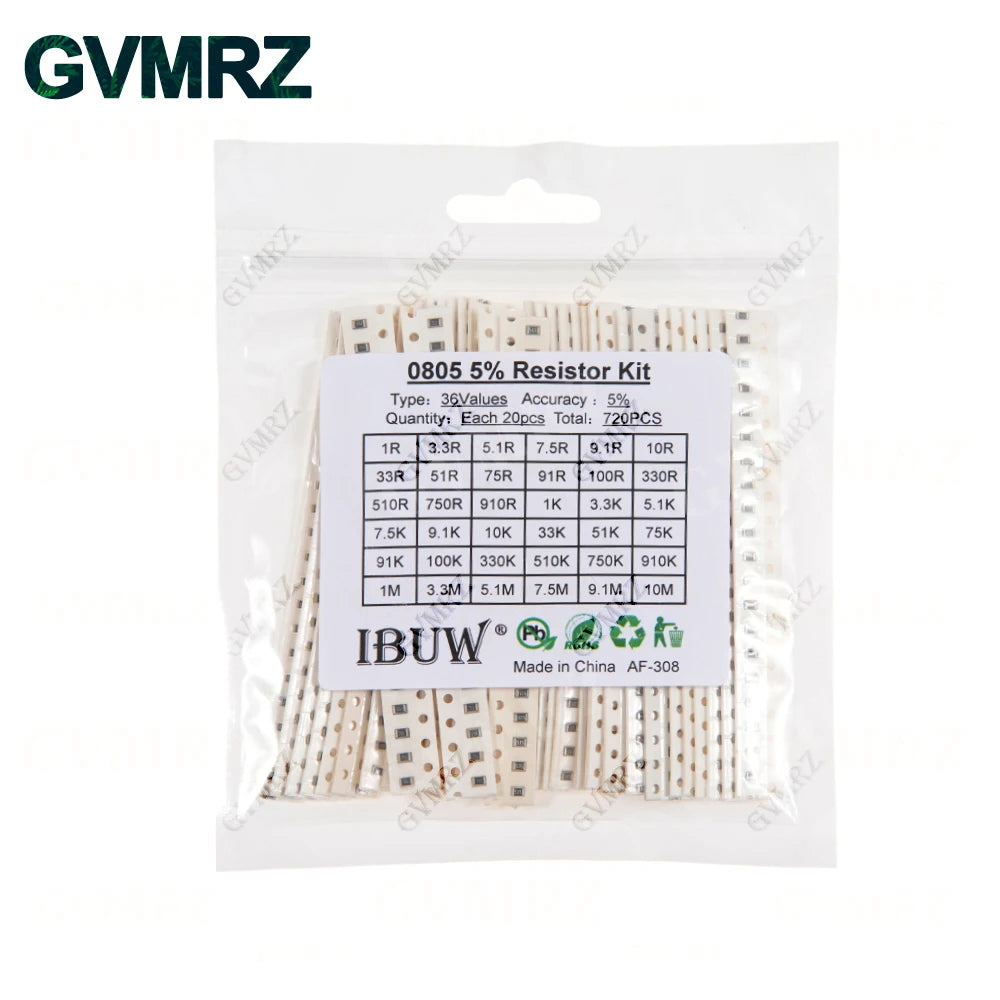 0201 0402 0603 0805 1206 1% 5% SMD Resistor Assorted Kit 1R-1M 10K 100K 1K 100R Resistance Set DIY