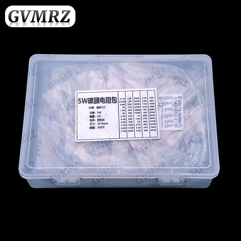 60Values 1W 2W 3W 5W 5% Carbon film resistors kit dip 0.1R 100R 200R 300R 1K 2K 3K Resistor  3W 5W 0.1R-3K
