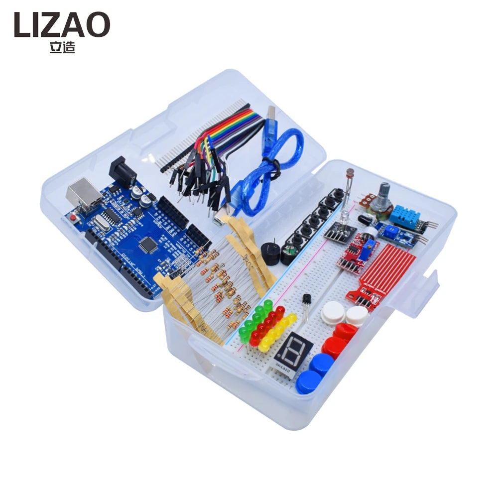 LIZAO Arduino UNO R3 Breadboard Starter Kit Complete Basic Electronics Set with Sensors LED Control for Beginner Learning