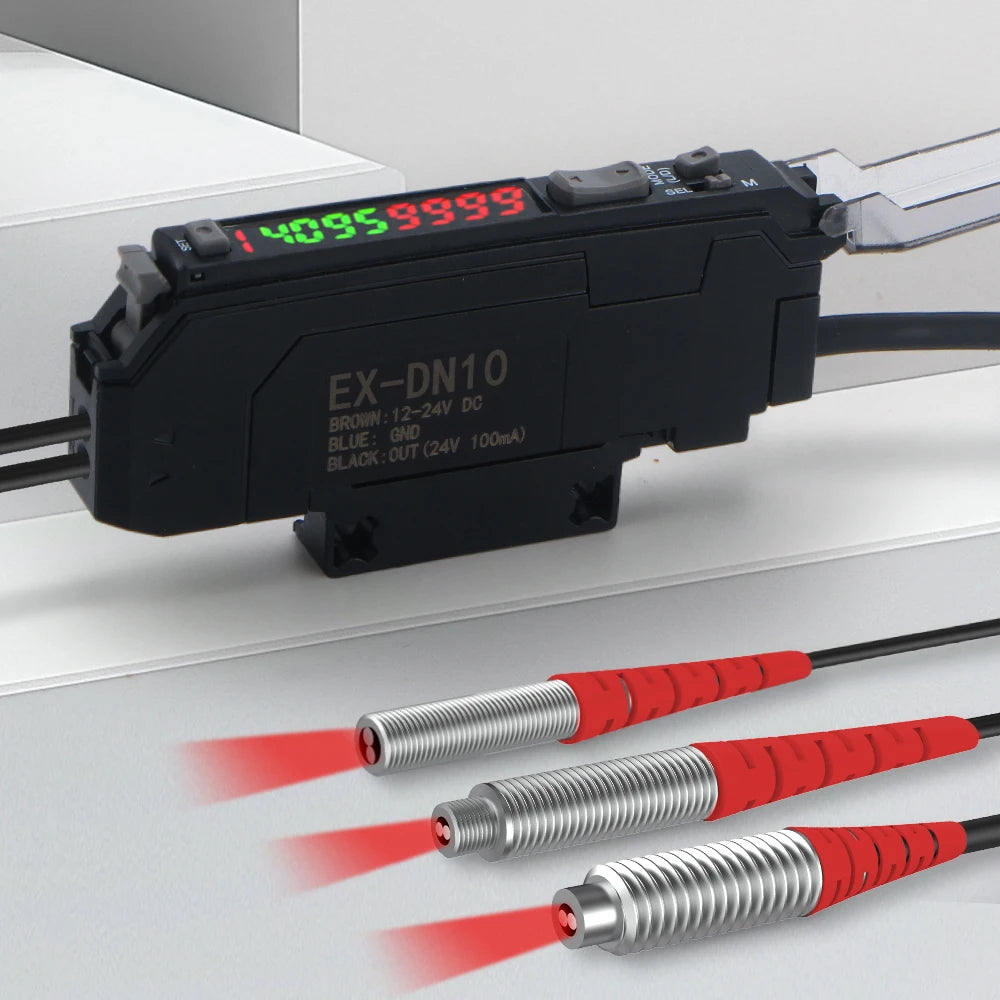GTRIC Diffuse Reflective Fiber Optic Sensor Kit with Separate Amplifier High Precision12-24V DC NPN NO/NC Photoelectric Sensor