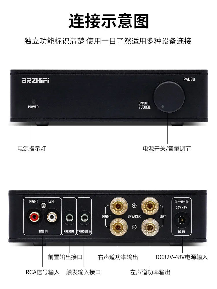 R-72 BRZHIFI Small Household High-End Digital Power Amplifier TPA3255 Dual-Core Power Amplifier PAD-30