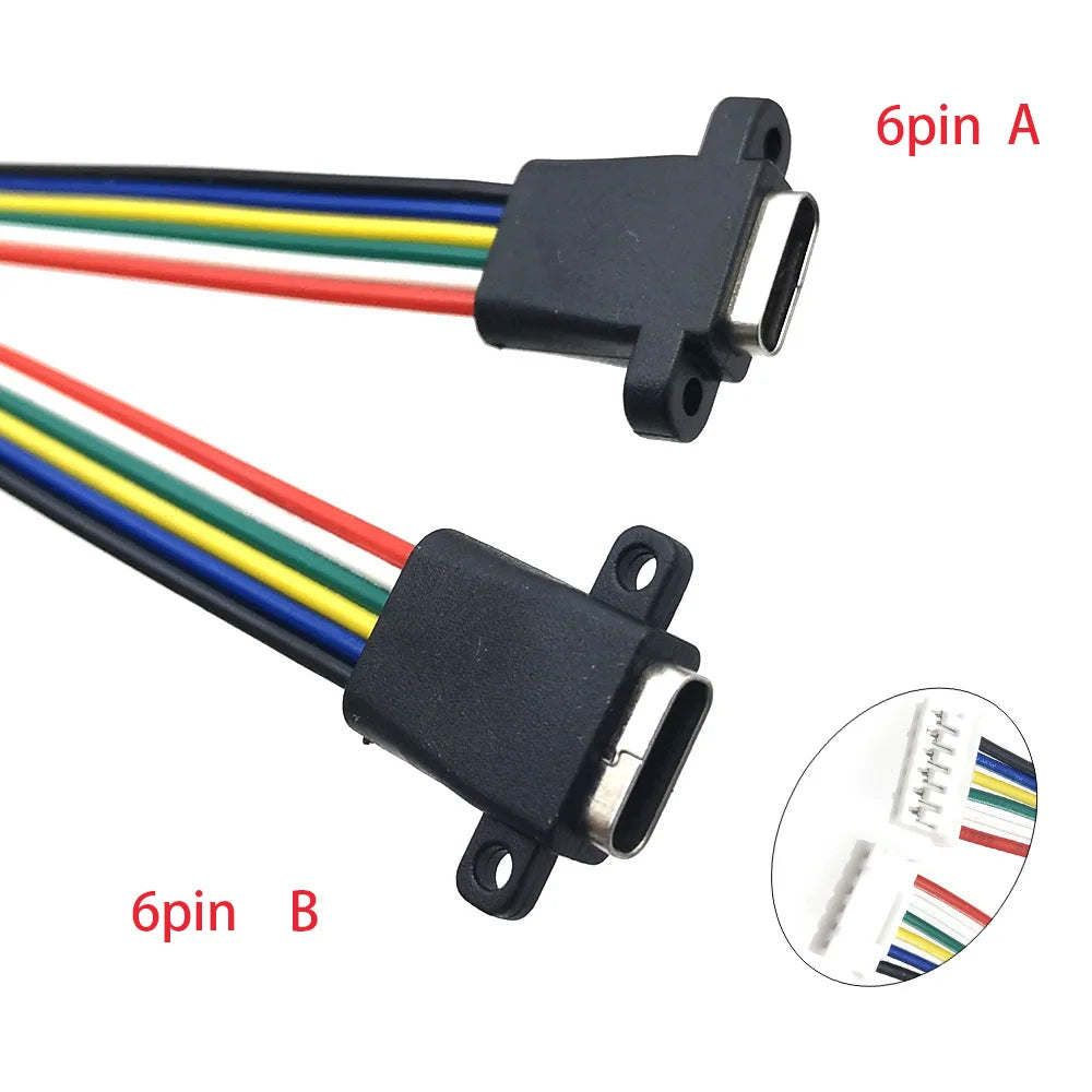 5pcs Type-C USB 3.1 Connector 2Pin 4Pin 6Pin Welding Wire Female Socket Rubber Ring High Current Fast Charging Port