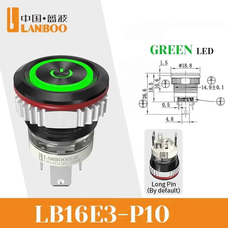 LANBOO 16mm High Current 16A High-Power Metal Push Button Switch 12V110V 24V 220V LED Light Latching