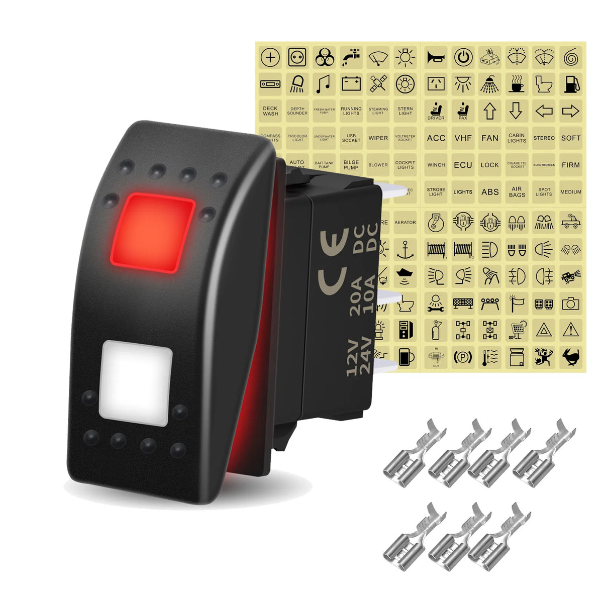 12V 20A White Lens Led Rocker Switch SPST / DPDT / Latching ON-OFF / Momentary (ON)-OFF-(ON) For Carling Switch Replace