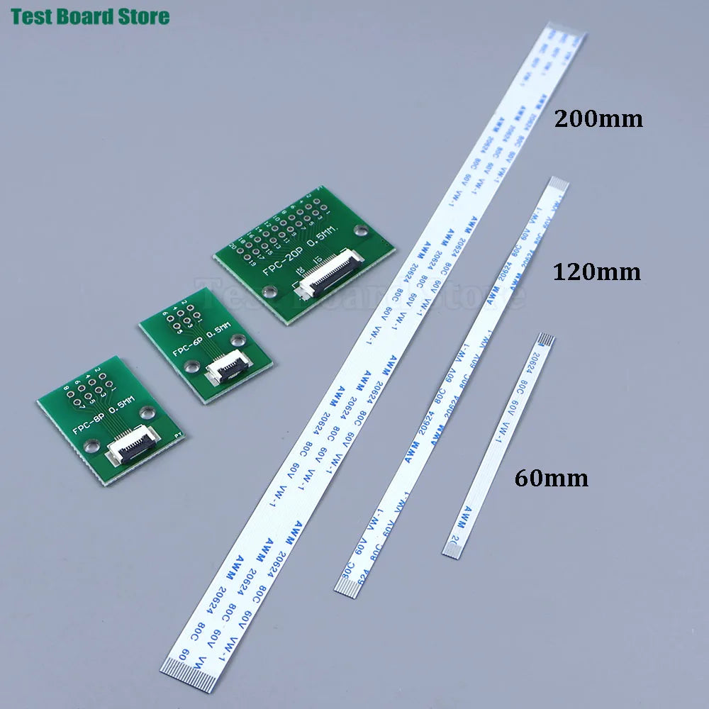 1set FFC/FPC Connector + 0.5mm Pitch 60/120/200mm Length FFC Cable 4P 6P 8P 10P 12P 20P 24P 30P 40PIN