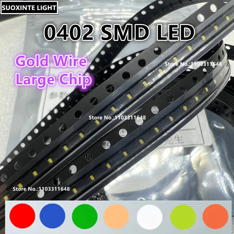Highlight 0402 SMD LED, Red, Blue, Green, White, Warm-white, Ice-blue, Yellow, 1005 Gold Wire Large Chip Light Emitting Diode