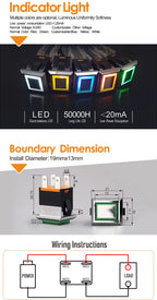 LANBOO High-End Quality Latching  Rocker Switch 20A 16Amp Current Push Button 2no2nc with LED 3-8V/9-24V/220V