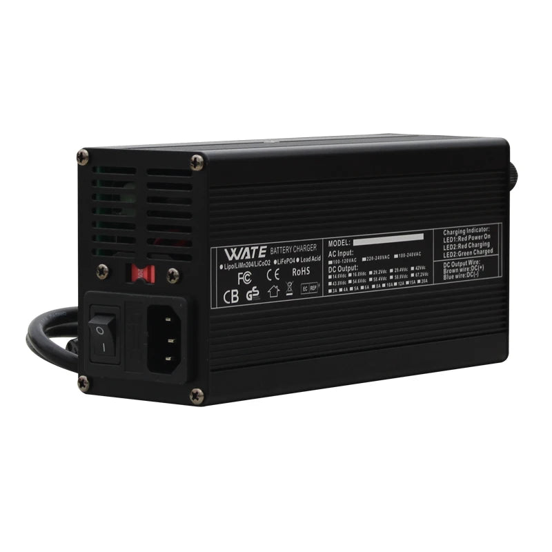 67.2V 5A Lithium Battery Charger For Pack 16S 60V Li-ion Lipo Aluminum Case With Fan