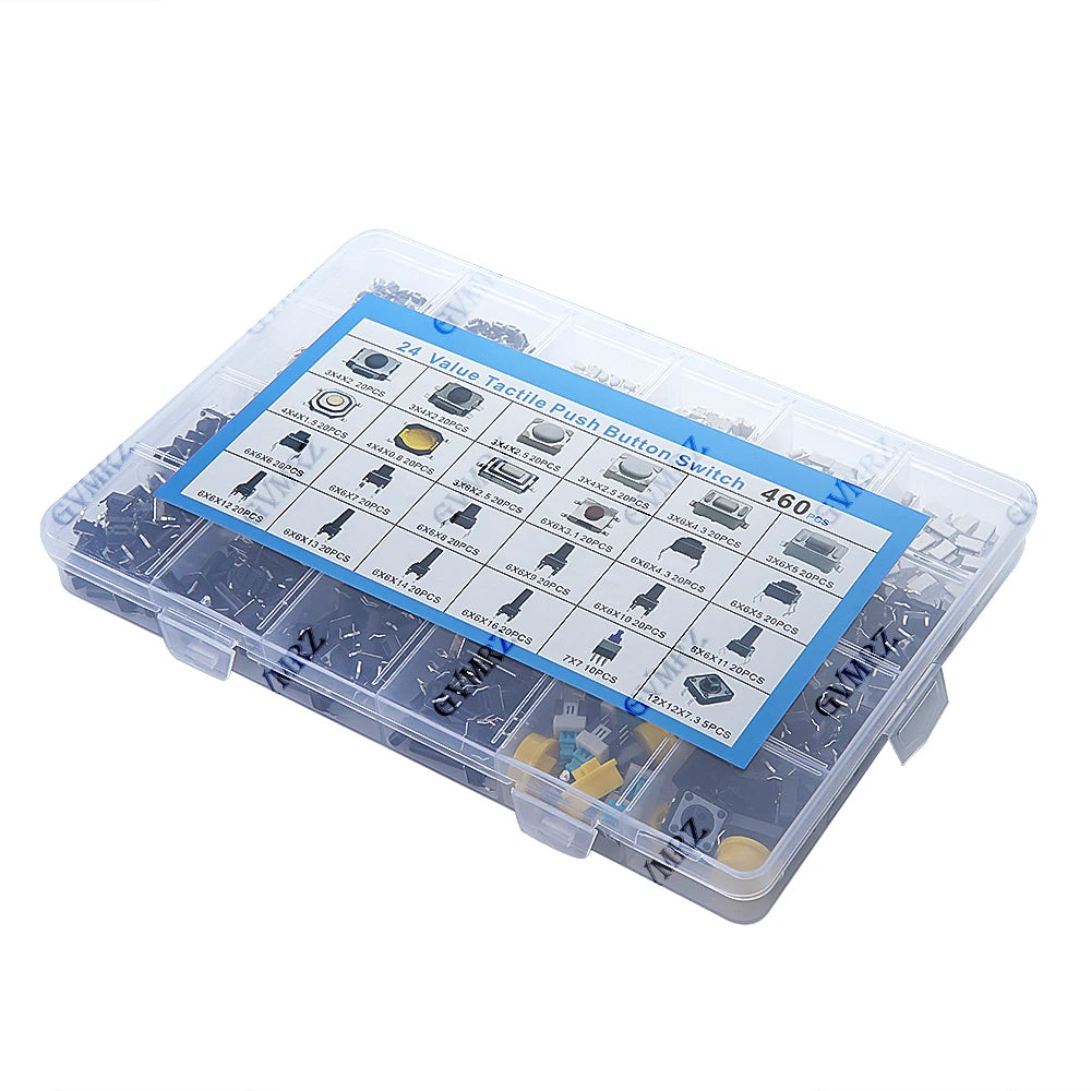 460PCS SMD Micro Momentary Tact Switch Assortment Kit 24 Values Tactile Push Button Switch for Car Remote Control with Box