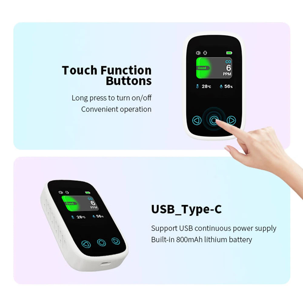 3 in 1 Air Quality Meter CO2 Temp Humidity Tester LCD Screen NDIR Sensor Carbon Dioxide Monoxide Detector with Voice Alarm
