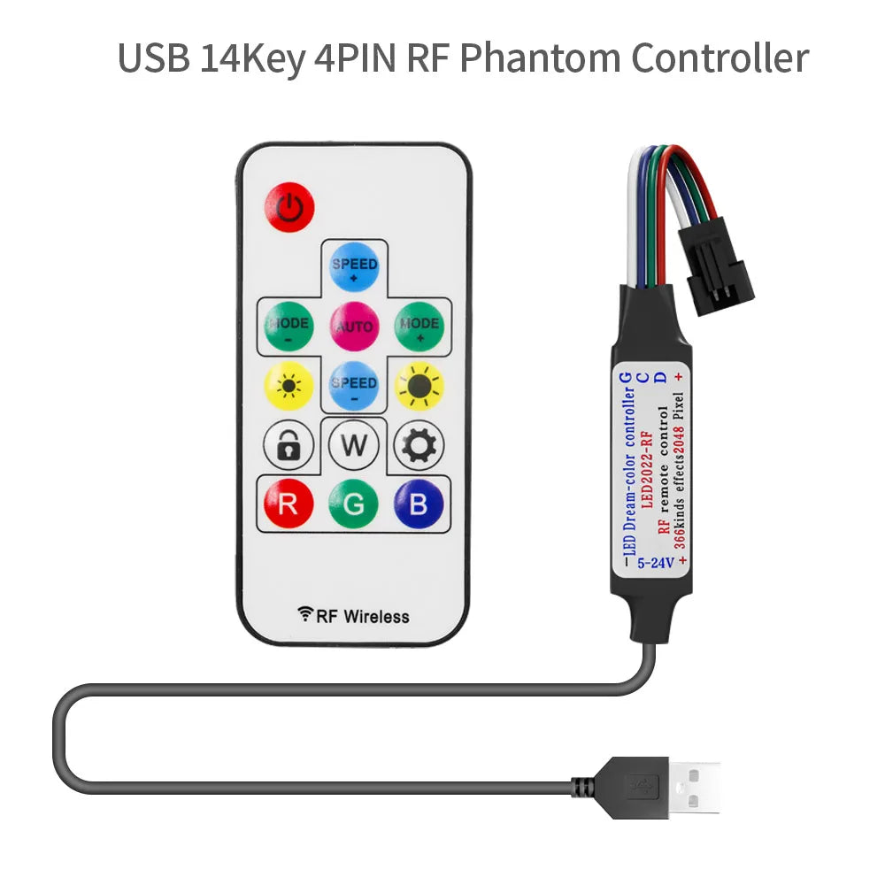 WS2811 WS2812B WS2813 WS2815 LED Pixels Strip Light Controller 3/4PIN USB/DC RF 14/17/21Keys LED Tape Remote Controller DC5-24V