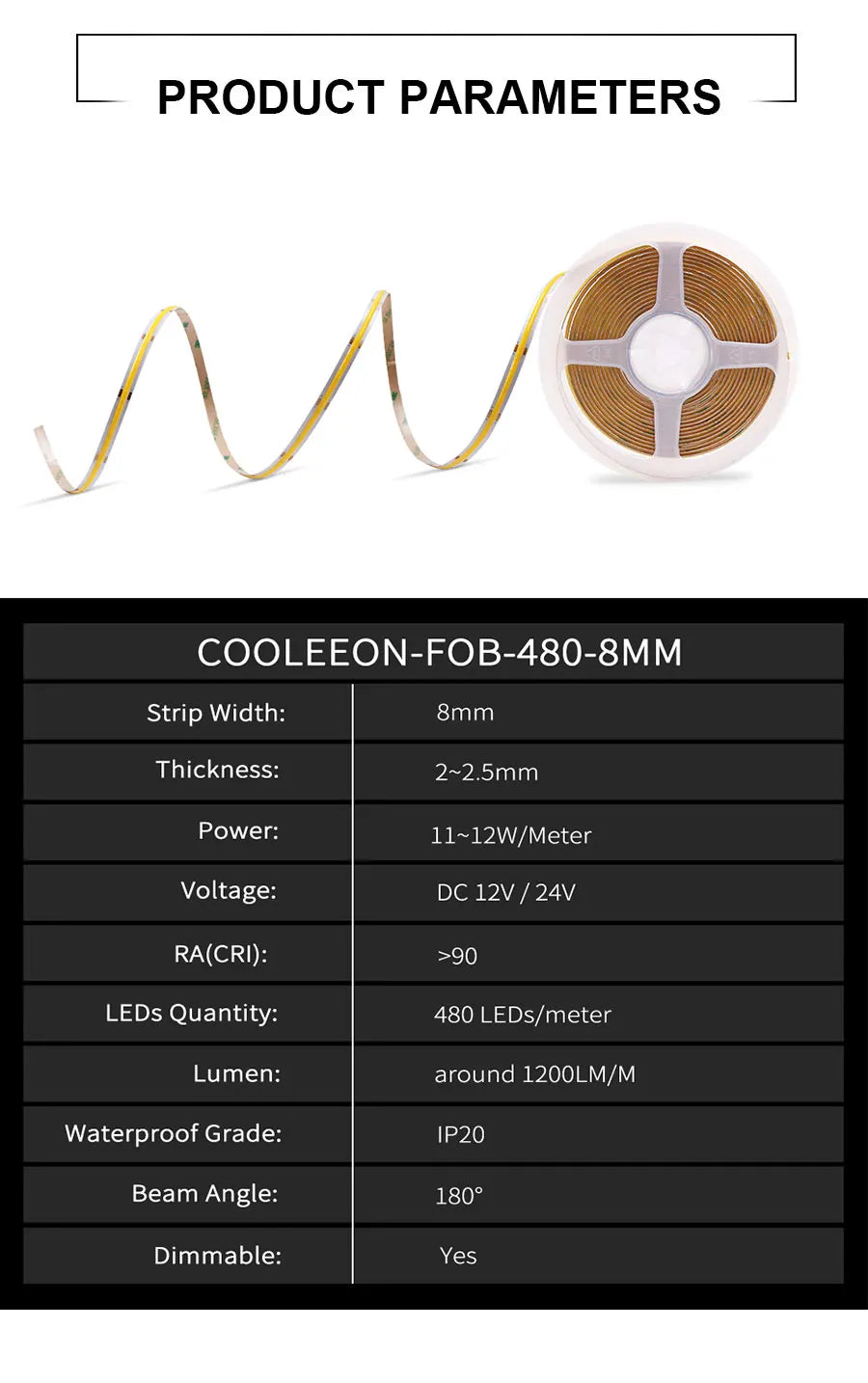 COB LED Strip Light 12V 24V 3mm 5mm 8mm 10mm PCB LED Strip Ice Blue/Green/Red/Yellow/2700K/3000K/4000K/6000K COB LED Tape Decor