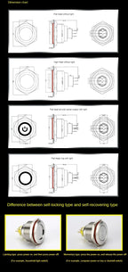 25MM30MM Metal Push Button Switches Power Symbol Waterproof LED Indicator Momentary Latching Start Stop Power On Off Switch