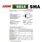 100PCS SS14 1A 40V Schottky Diode SMA ASEMI