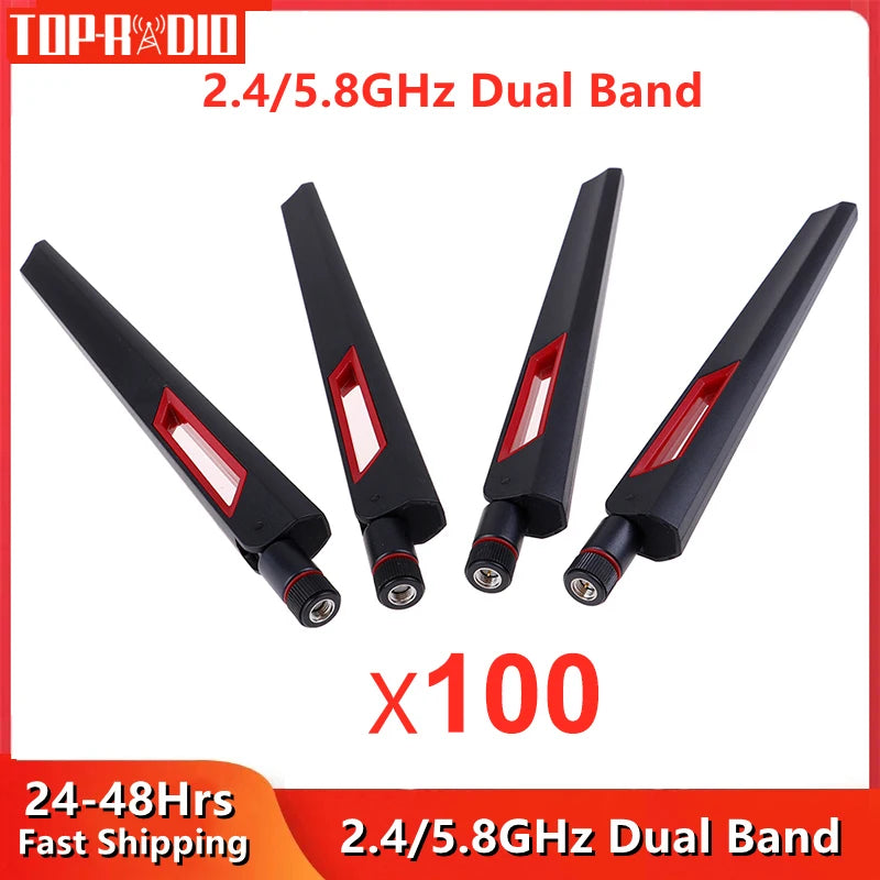 100pcs Wholesale 2.4G 5.8G Dual Band Router Antenna RP SMA Male Universal Antennas Amplifier WLAN WiFi Booster