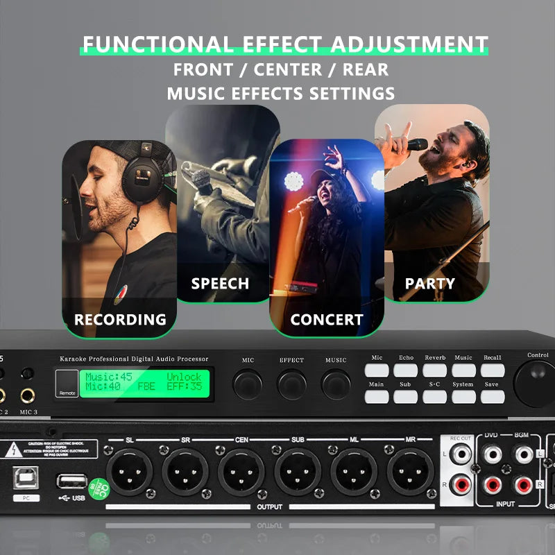 FUHAM Professional Digital X5 Preamp Effects Processor KTV Reverb Suppression Anti-Howl Bluetooth Audio Processor