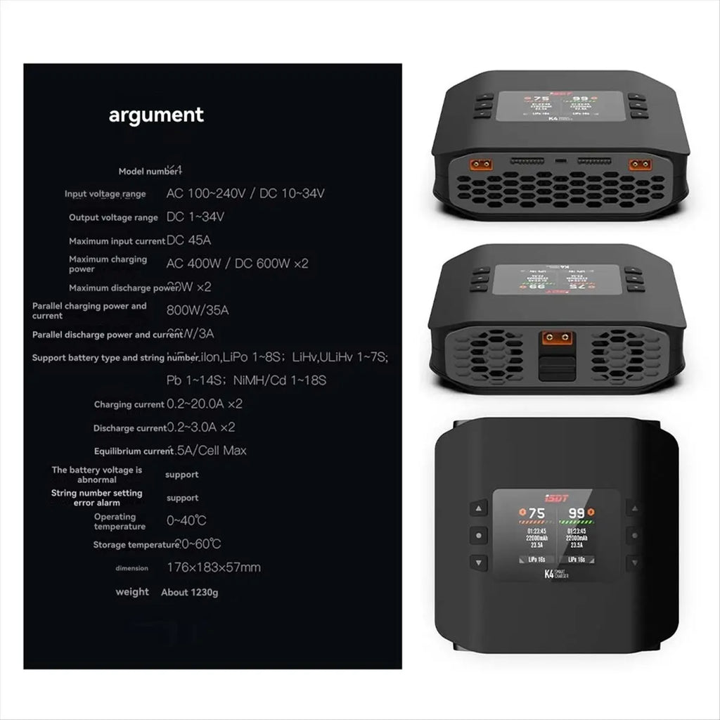 ISDT K4 Dual Channel Lipo Battery AC 400W/DC 600W, 20A, 1-8S Lipo/PB/Lihv/Nimh/Cd Ideal Forrc UK PLUG