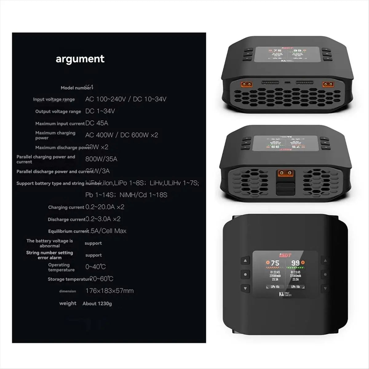 ISDT K4 Dual Channel Lipo Battery AC 400W/DC 600W, 20A, 1-8S Lipo/PB/Lihv/Nimh/Cd Ideal Forrc UK PLUG