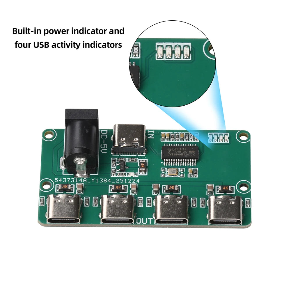 USB2.0 Hub Module DC5V Type C 1 To 4 Port Splitter Board DIY Electronic Circuit Expansion Adapter