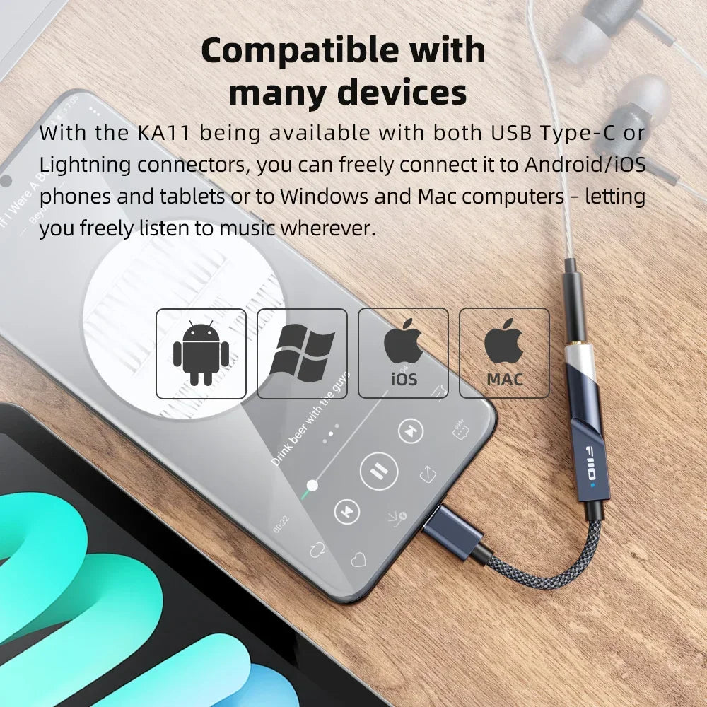 FiiO JadeAudio KA11 USB DAC AMP Hi-Res Audio Type-C to 3.5mm Adapter USB Dongle DAD256