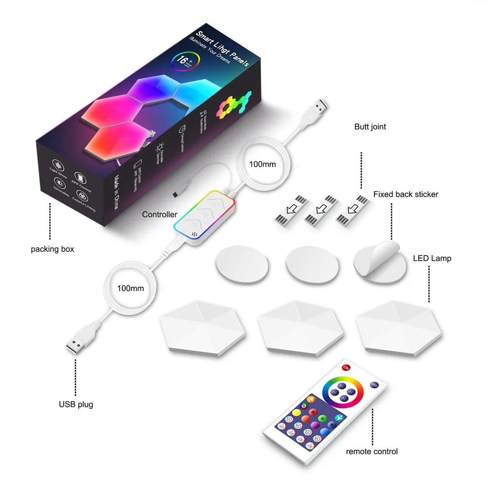 1-12 RGB TuYa WIFI Bluetooth LED Hexagon Lamps Indoor Wall Light APP Control Night Light For Computer Game Bedroom Decoration
