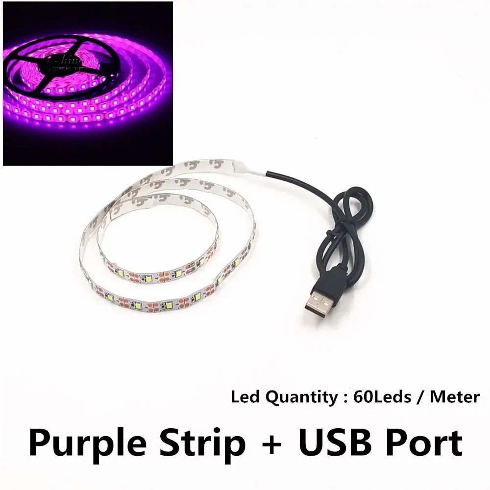 USB LED Strips SMD3528 Light 5V Adapter String Christmas Desk Decor Lamp Tape For TV Background Lighting 5V 50CM 1M 2M 3M 4M 5M