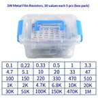 1% 5%  Metal Film Resistor Assortment Kit 1/4W 1/2W 1W 2W 3W 5W Through Hole 30/41/130 Values Electronic Components 300 600 2600