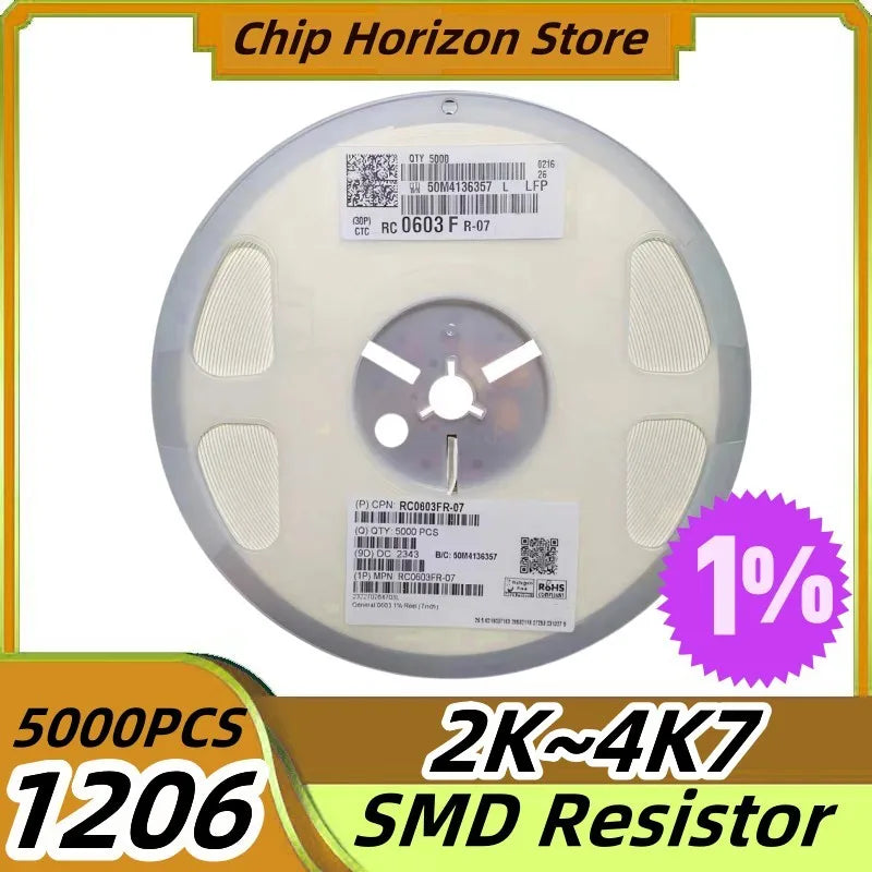 5000PCS 2K~4K7 1206 SMD Resistor  2K2 2K4 2K7 3K 3K3 3K6 3K9 4K3 Ohm  1% Ohm Chip Resistor 1/4W New