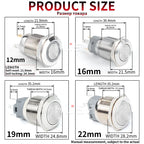 12/16/19/22/25/30/40mm Waterproof Metal Push Button Switch NO LED Light Momentary Latching Car Engine Power Switch  1NO1NC