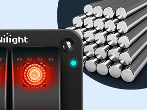 Nilight 8 Gang Rocker Switch Panel 5Pin On Off Toggle Aluminum Holder 12V 24V Dash Pre-Wired Red Backlit Switches for Automotive Cars Marine Boats RVs Truck