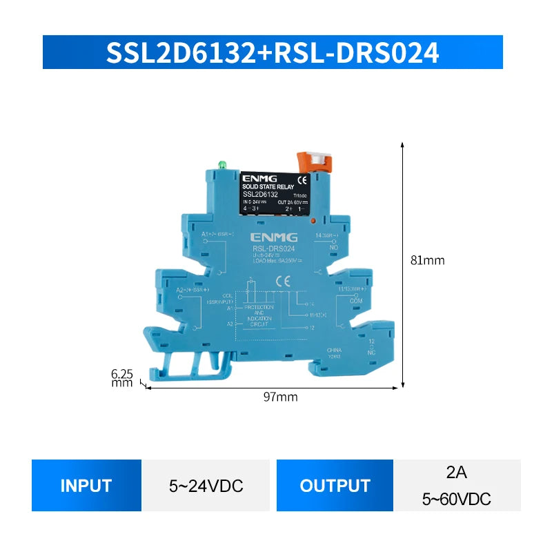ENMG 1Pcs Slim Relay Modules DIN-Rail SSR Solid State Relay Integrated PCB 6A 2A DC Control DC AC 5V 12V 24V 220V Mount Power 41