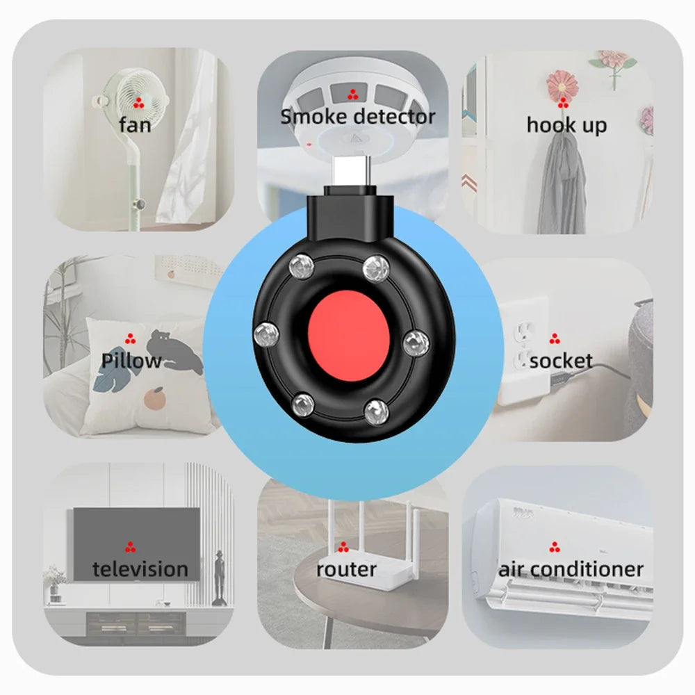 Portable Camera Detector Mobile Phone USB IR Alarm for Outdoor Travel Hotel Rental Anti Candid Hidden Camera Finder Led Light