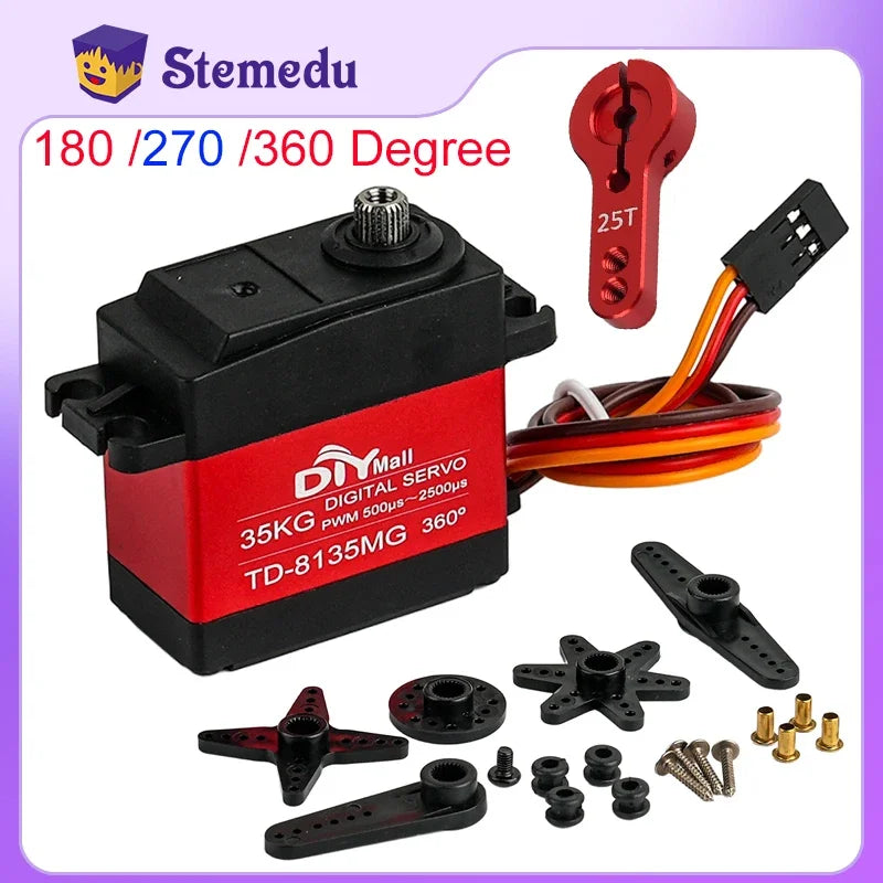 TD-8135MG Digital Servo Motor 35KG 180/270/360 Degree Waterproof Large Torque Angle Controllable 25T Metal Arm RC Cars Aircraft