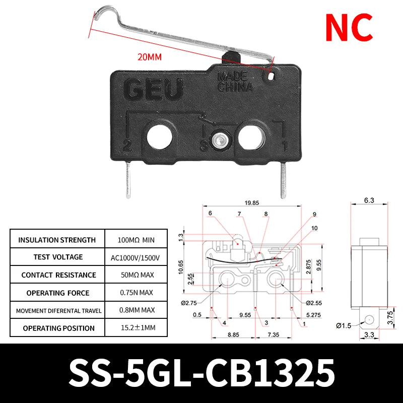 SS-5GL 2/3Pins Micro Limit Switch NO/NC/CHANGEOVER SPDT Snap Action Switch ON/OFF