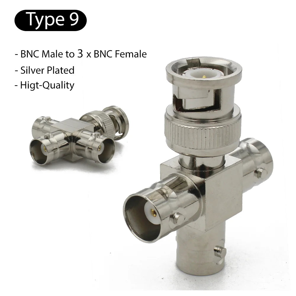 BNC Connector Q9  BNC To BNC Male Female RF adapter  Right Angle Tee Type 3way 4way Splitter 2x Double Male Female 3+4Types