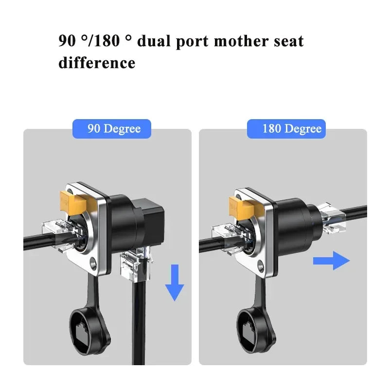 Waterproof CAT6A RJ45 Plug Socket Industrial Ethernet Cable Extender Adapter Category 6 Network Interface Panel Module Connector