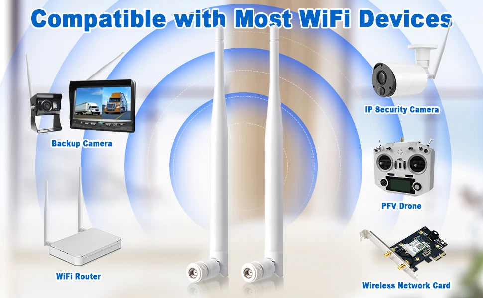 2.4G 5.8G WiFi Antenna 6dBi 2.4GHz 5GHz White Rubber Antennae RP SMA Male for Security Camera Surveillance Recorder WiFi Router