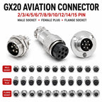 GX20 Metal Aviation Connector 2 3 4 5 6 7 8 9 10 12 14 15 Pin Male Female Plug Socket Panel Mount Flange Circular Cable Joint