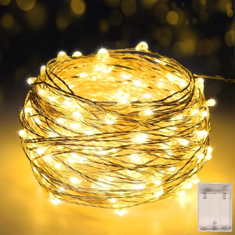 1m-30m LED String Light 8 Colors Fairy Lights LED Copper Wire Battery Powered for Wedding Party Christmas Decor Holiday Garland