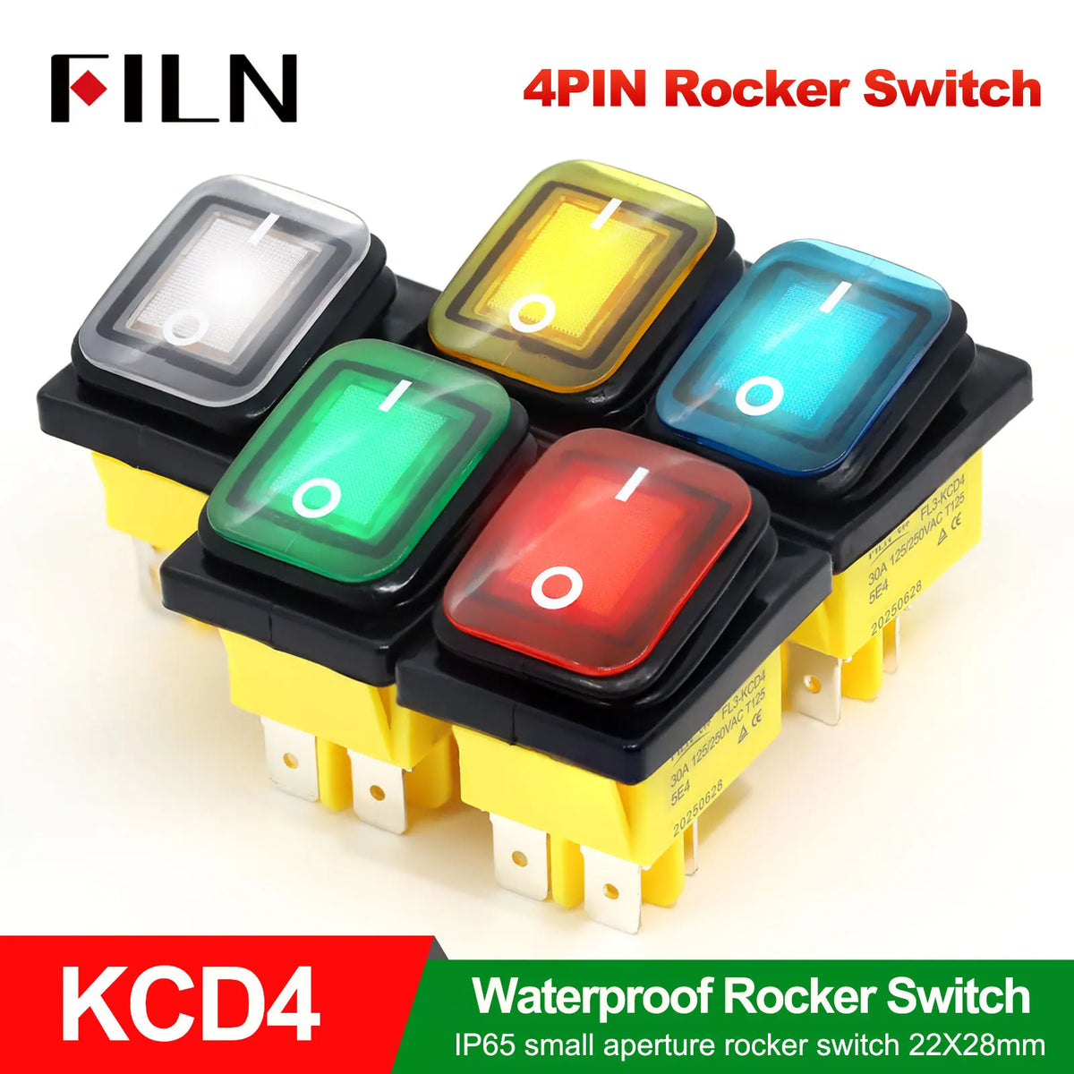 FILN Heavy Duty IP68 Waterproof LED Toggle Rocker Switch T8530A12V/220VRed/Blue/Green ON/OFF Ideal for Car & Marine Use