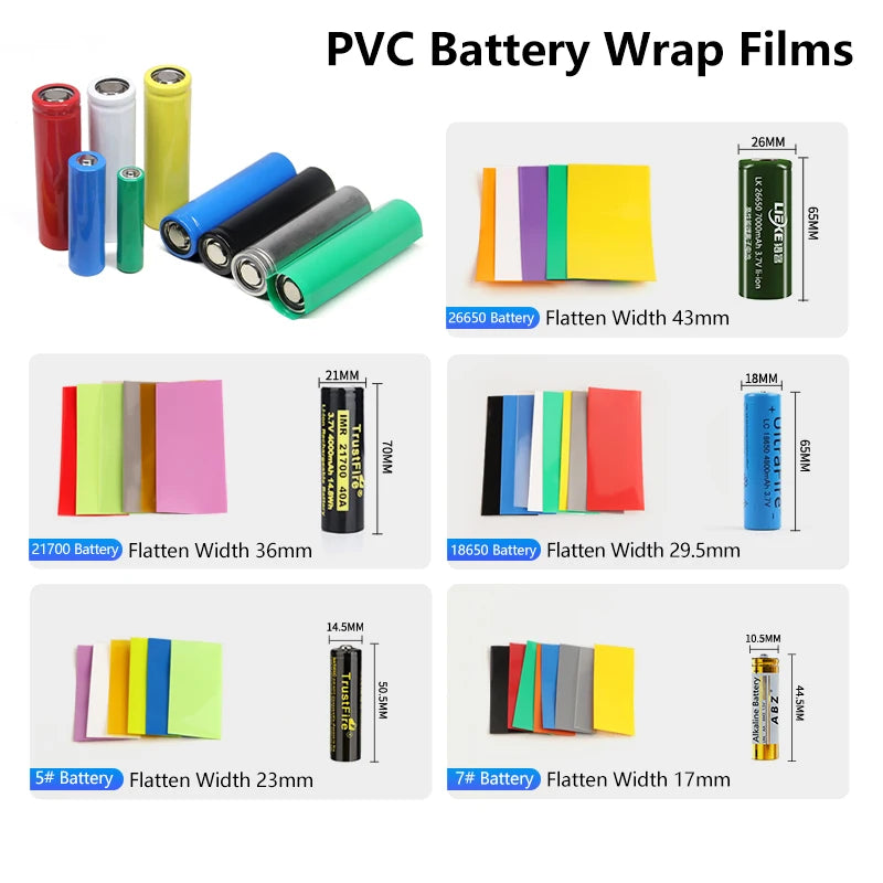 50 ~ 2000pcs PVC Heat Shrink Tubing 18650/21700/26650 Lithium Battery Films Pre-cut Shrinkable Sleeve Protect for Batteries Wrap